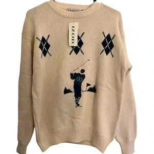 Vintage 90s Golf Sweater Mens Golfing Art Logo Cream Pullover Hipster IZOD